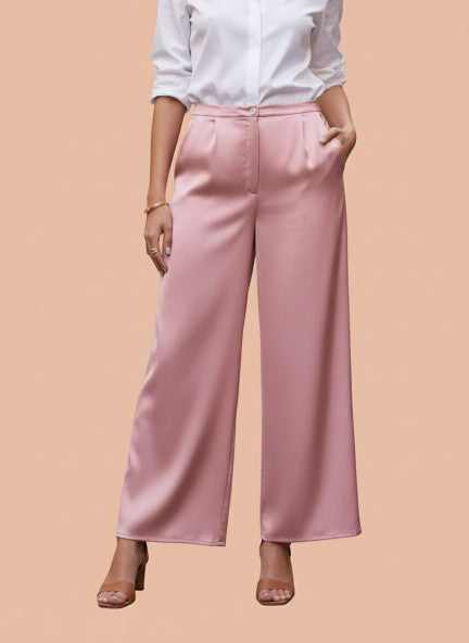 European Satin Flared Pleated Trouser