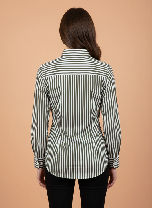 Olive Chic Striped Floral Embroidered Shirt
