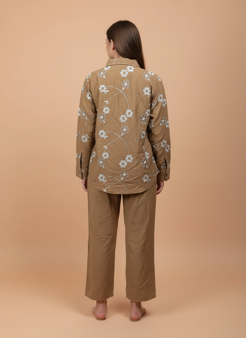 Elegant Floral Printed Women’s Shirt with Trouser Set