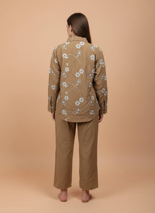 Elegant Floral Printed Women’s Shirt with Trouser Set