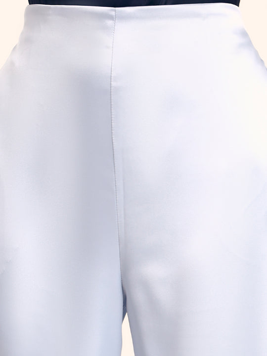 Luxury Satin Wide Leg Pants European Fabric  Ice Blue Glam Look