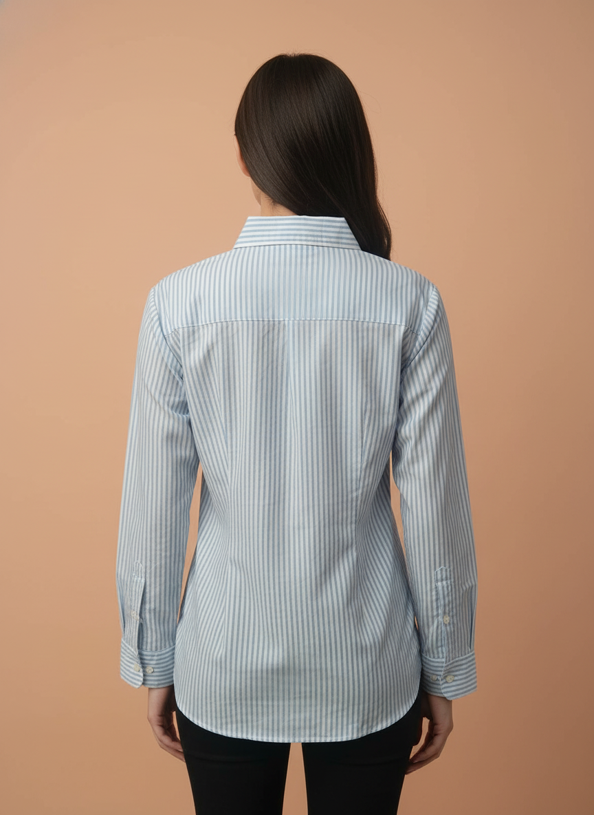 Chic Blue Striped Embroidered Shirt for Women