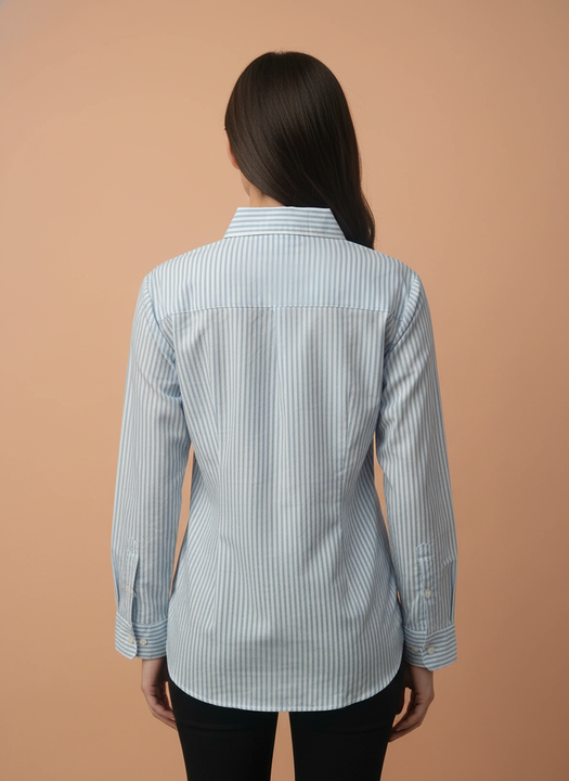 Chic Blue Striped Embroidered Shirt for Women