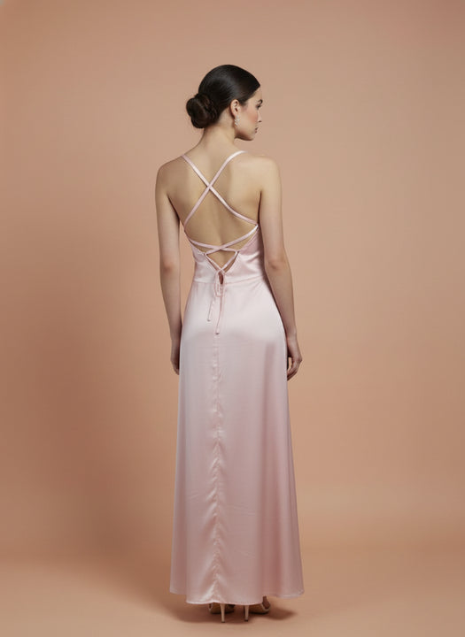 Women’s Luxury European Satin Blush Pink Midi Dress
