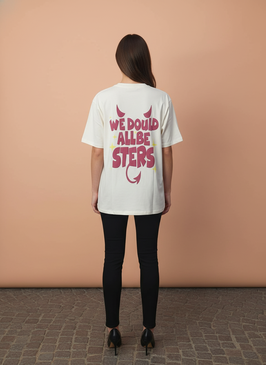 White We More All The Stars Graphic Oversized T-Shirt for Women