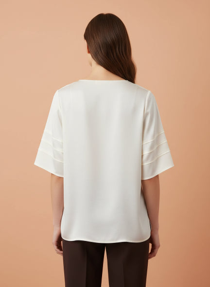 European Satin-Finish, V-Neck Top