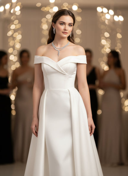 White Cubic Zirconia Double Layer Necklace & Earrings Set for Women