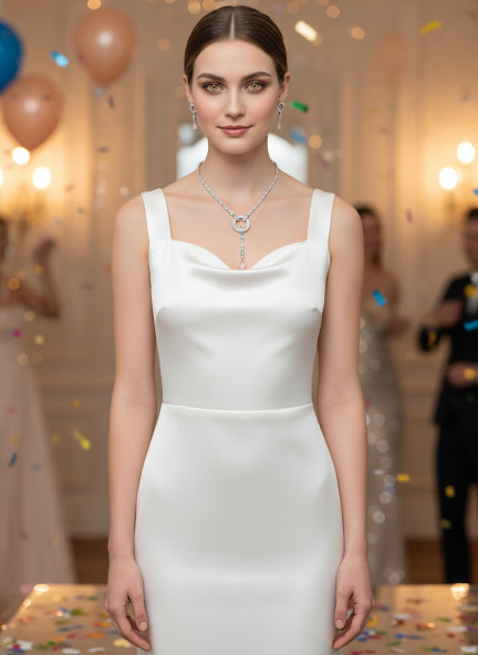 Pink Cubic Zirconia Lariat Necklace & Earrings Set for Women