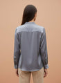 Summer Satin Bluish Grey Mandarin Collar Shirt