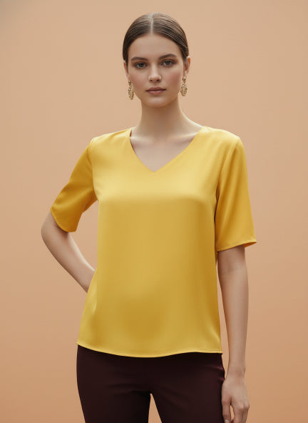 European Satin-Finish, V-Neck Top