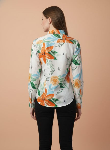 Premium Micro Multicolour Long Length Curved Hem Digital Print Shirt