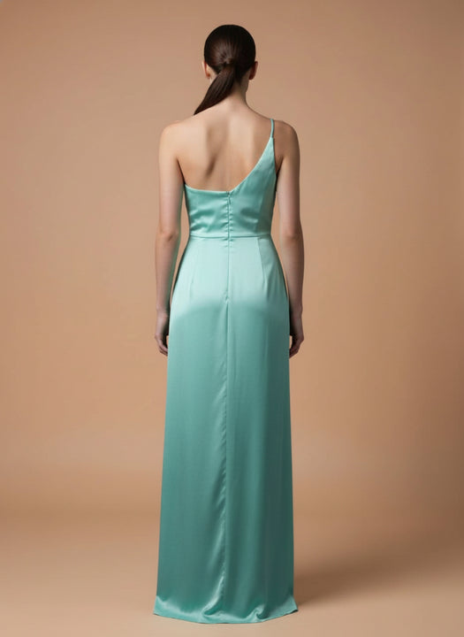 One-Shoulder European Satin Dress Mint Frost