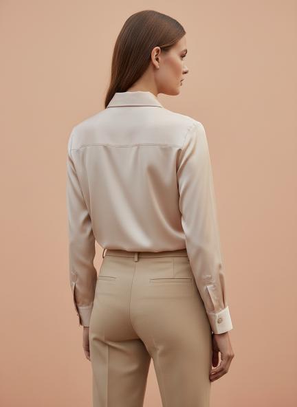 Tailored Fit European Satin Shirt With Pleated Placket