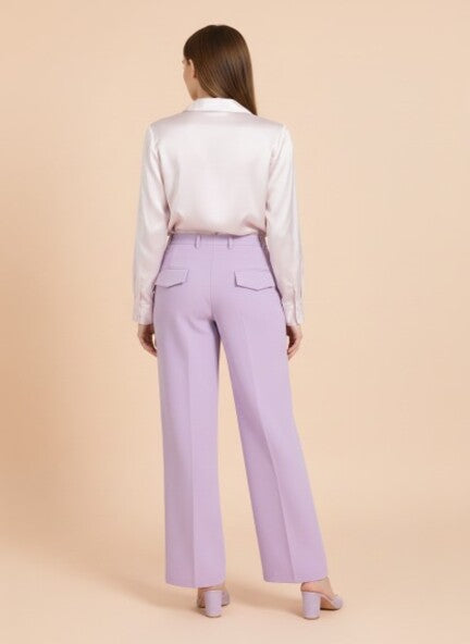 Banana Crepe Lilac Straight Fit Flap Pocket Trouser