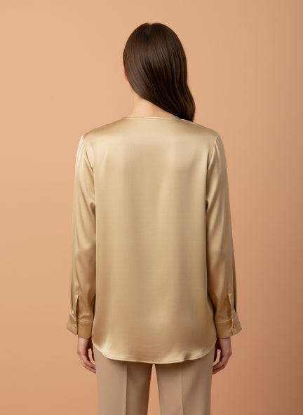 Summer Satin Gold Front Pleated Tunic