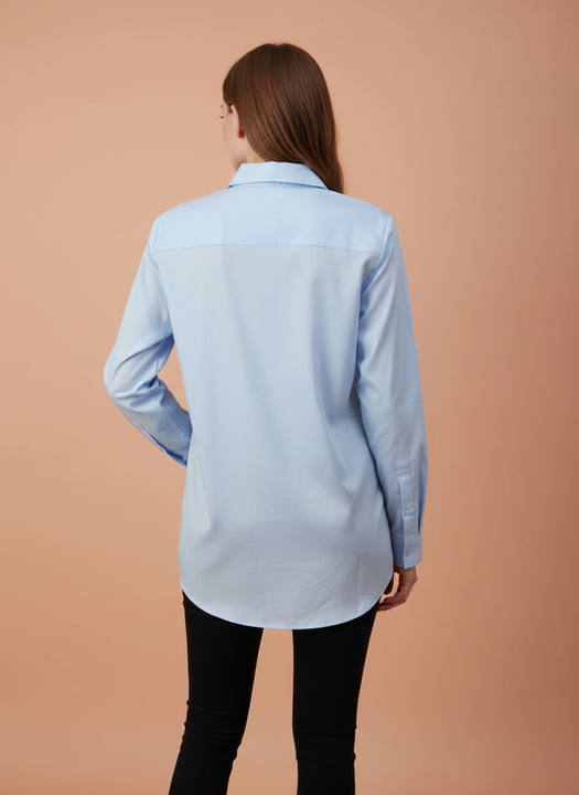 Elegant Light Blue Floral Embroidered Shirt for Women
