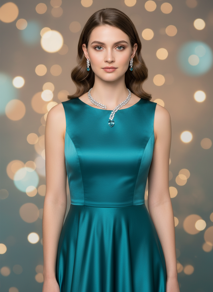 Royal Teal Heart Cubic Zirconia Necklace & Earrings Set