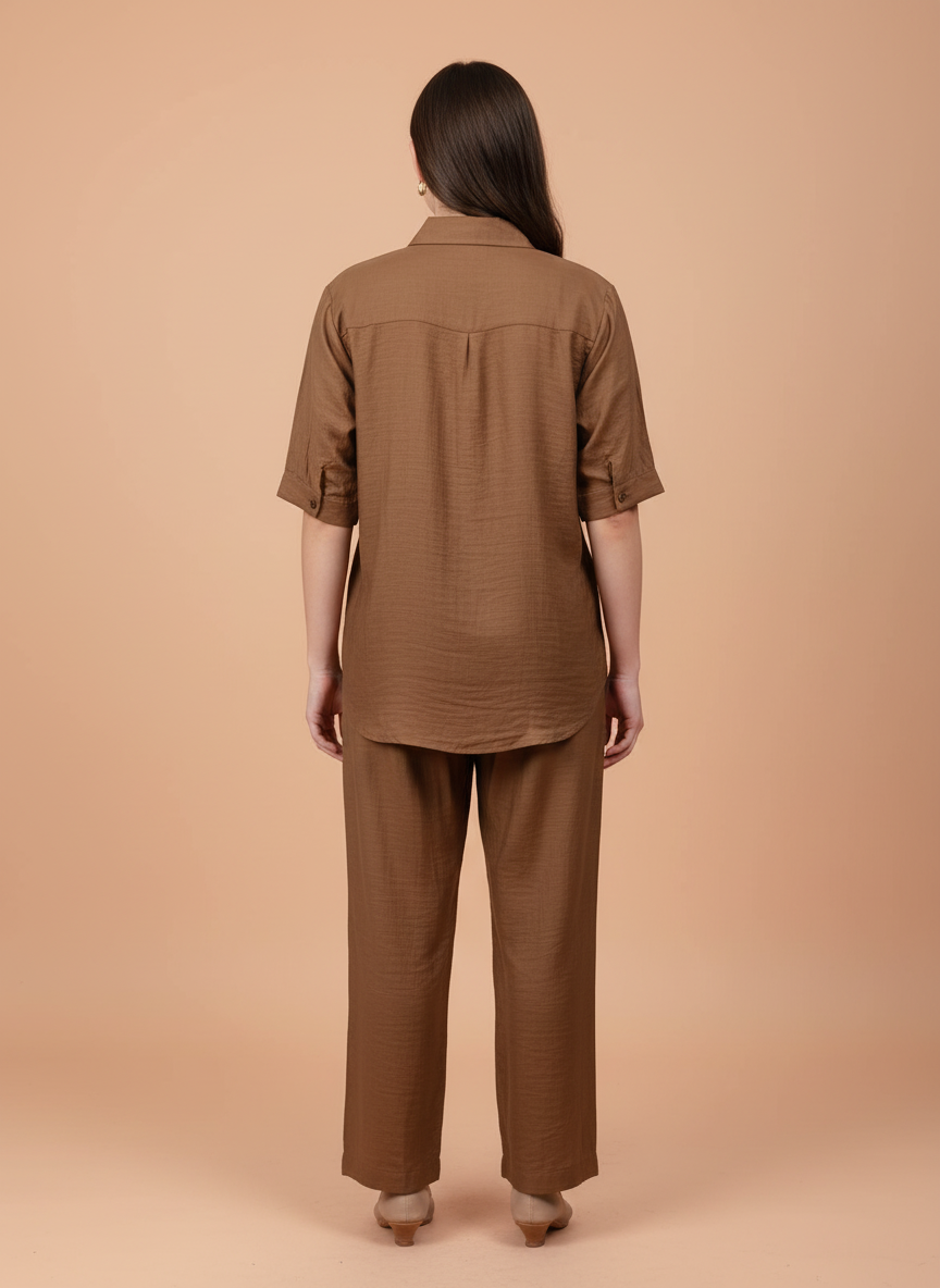 Elegant Brown Embroidered Co-Ord Set for Women
