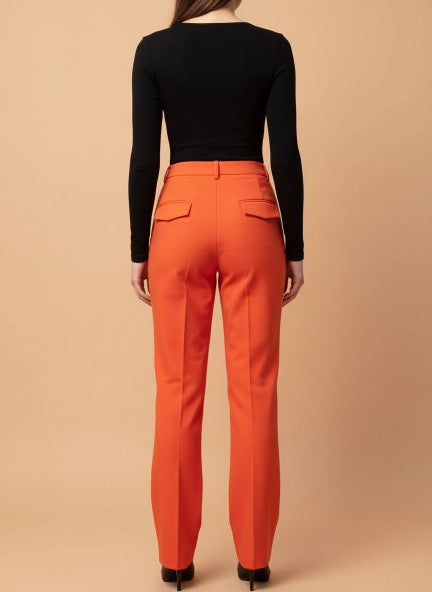 Banana Crepe Flame Straight Fit Flap Pocket Trouser