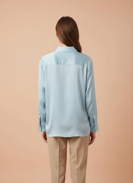 Light Cyan Regular Fit Summer Satin Shirt