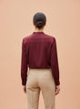 Summer Satin Maroon Mandarin Collar Shirt