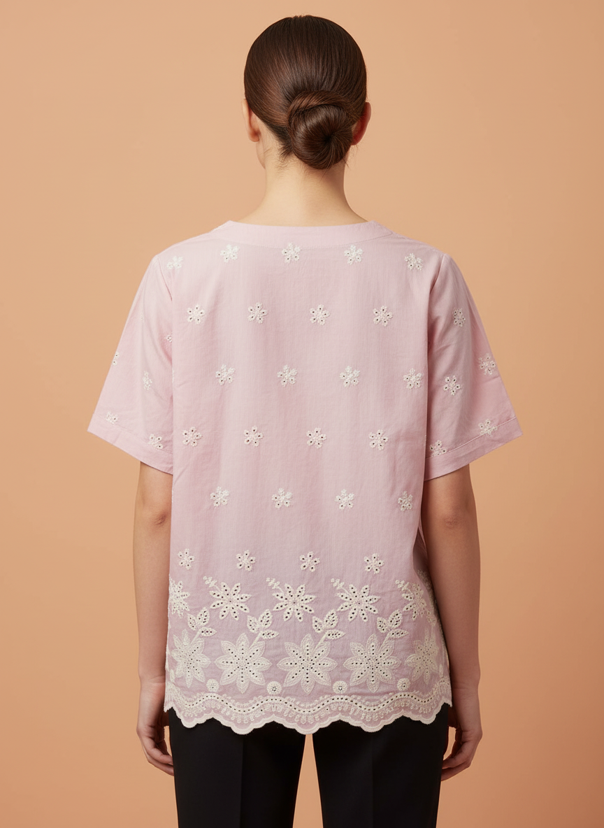 Pink Embroidered Schiffli Top