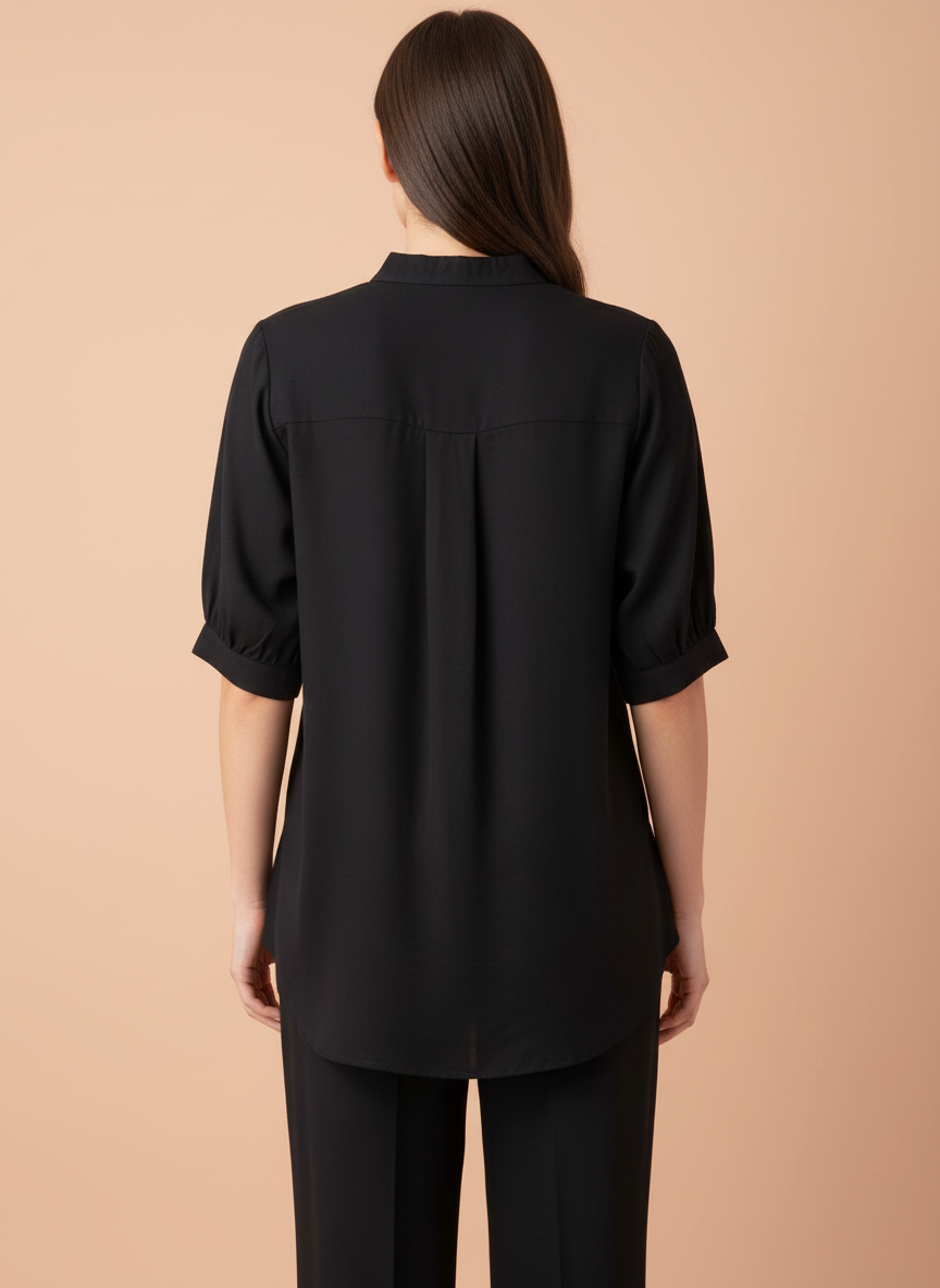 Elegant Black Embellished Shirt & Wide-Leg Pants Set