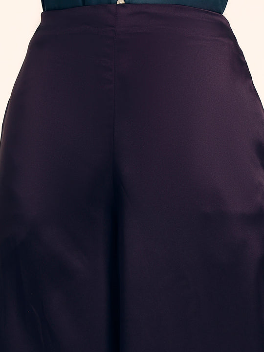 Luxury Satin Wide Leg Pants European Fabric  Plum Wine Glam Look