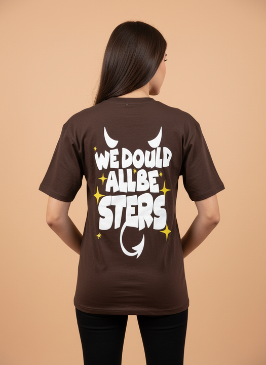 Brown We Do All The Stuff Graphic Oversized T-Shirt for Women