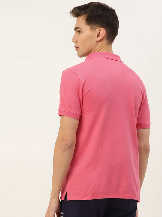 Premium Pink Cotton Striped Half Sleeve Polo