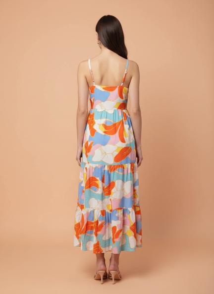 Premium Muslin Digital Print  Shoulder Strap Maxi Dress With Slash Pocket