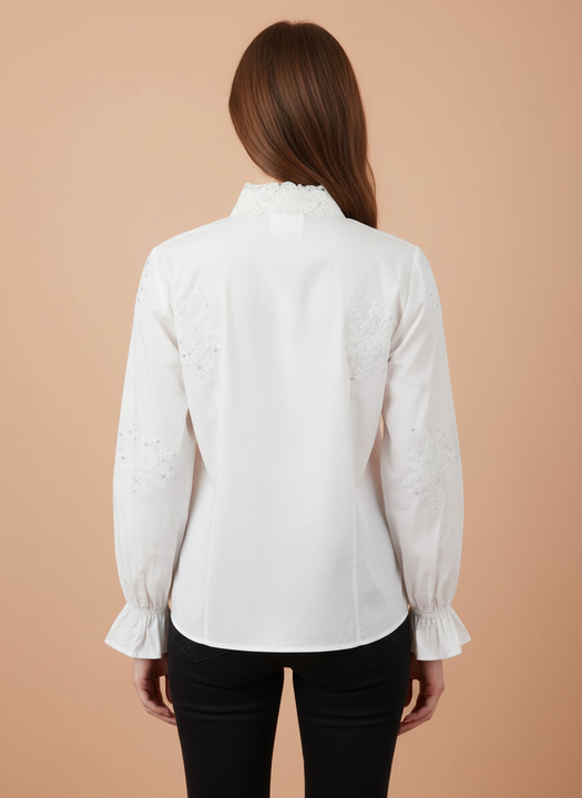 White Lace Embroidered Shirt for Women