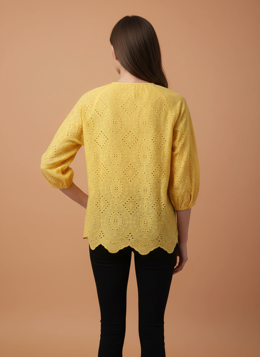 Chic Cutwork Women’s Top with Tassel Tie
