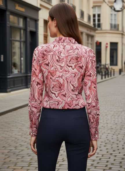 Premium Chiffon Multicolour Long Length Curved Hem Digital Print Shirt