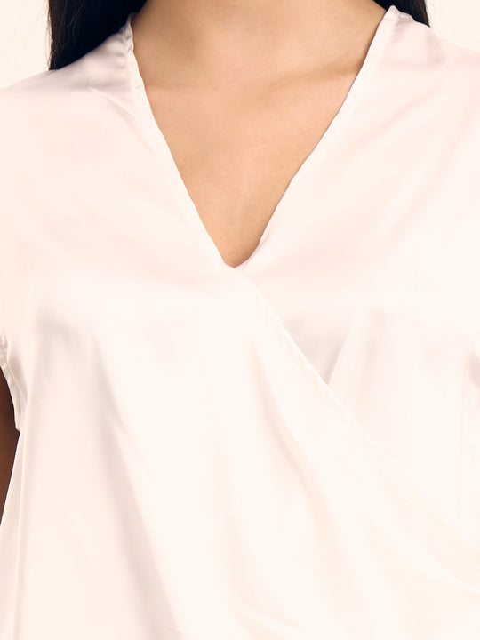 Women's Luxury European Satin V Neck Pleated Sleeveless Top