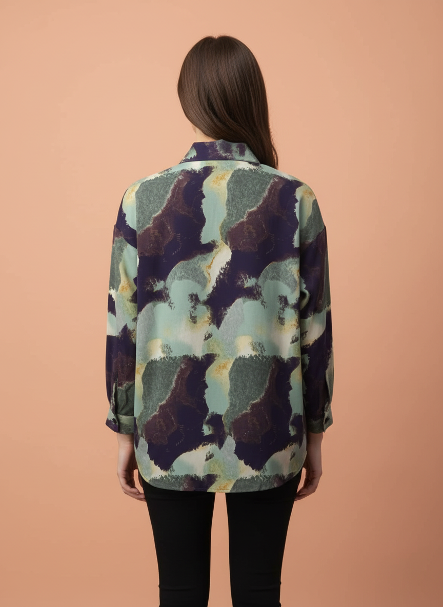 Purple Green Abstract Printed Women Shirt