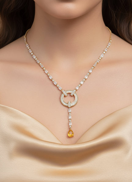 Elegant Gold-Plated Crystal Pendant Necklace Set with Drop Earrings for Women