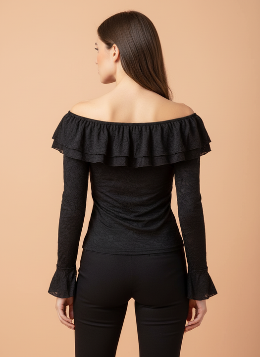 Women’s Black Off Shoulder Lace Top