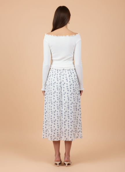 Elegant White Floral Midi Dress with Layered Design & Light Shrug