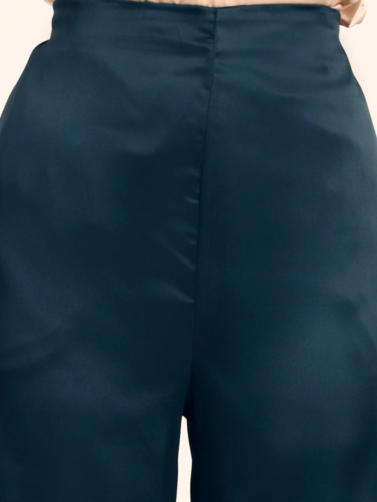 Luxury Satin Wide Leg Pants European Fabric  Emerald  Green Glam Look