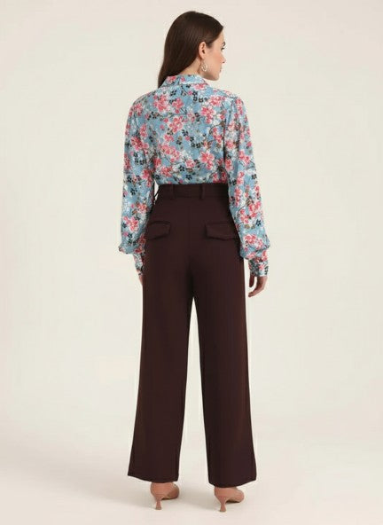 Banana Crepe Dark Choclate Straight Fit With Flap Pocket Trouser