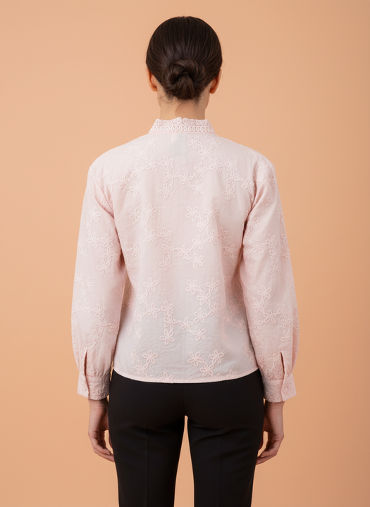Light Pink All-Over Lace Embroidered Shirt for Women