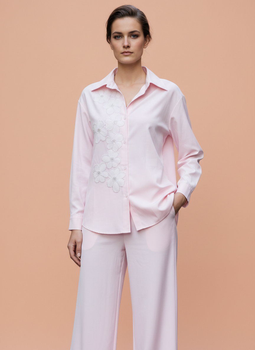 Elegant Pink Co-Ord Set with Floral Embroidery