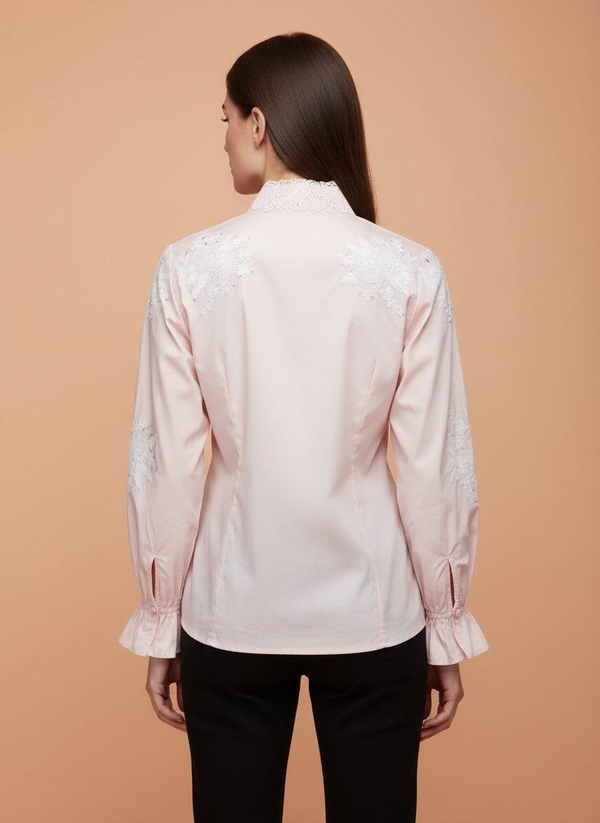 Pink Lace Embroidered Shirt for Women