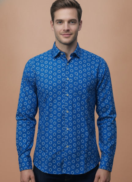 Amswan Men'S Premium Rayon Shirt With Blue Block Print