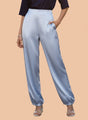 Satin Wide Leg Pants European Fabric  Ice Blue Glam Look