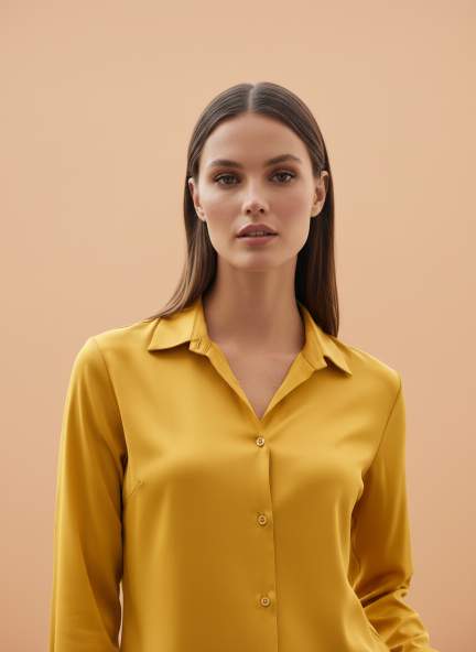 European Satin Spread Collar Shirt