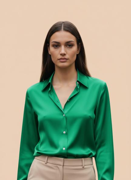 Shamrock Green Regular Fit Summer Satin Shirt