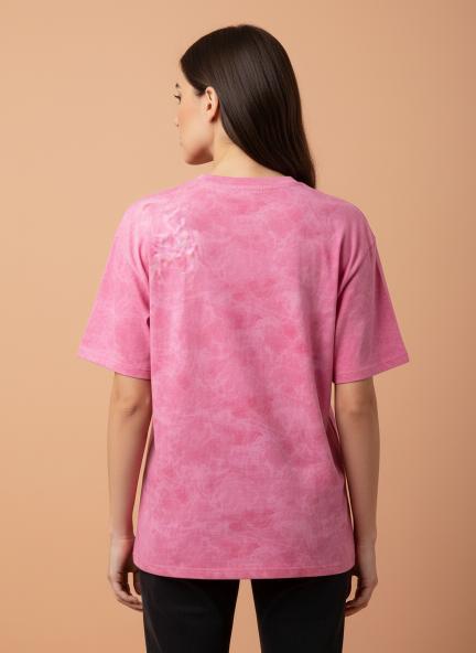 Cute Cartoon Graphic Printed Pink T-Shirt for Women
