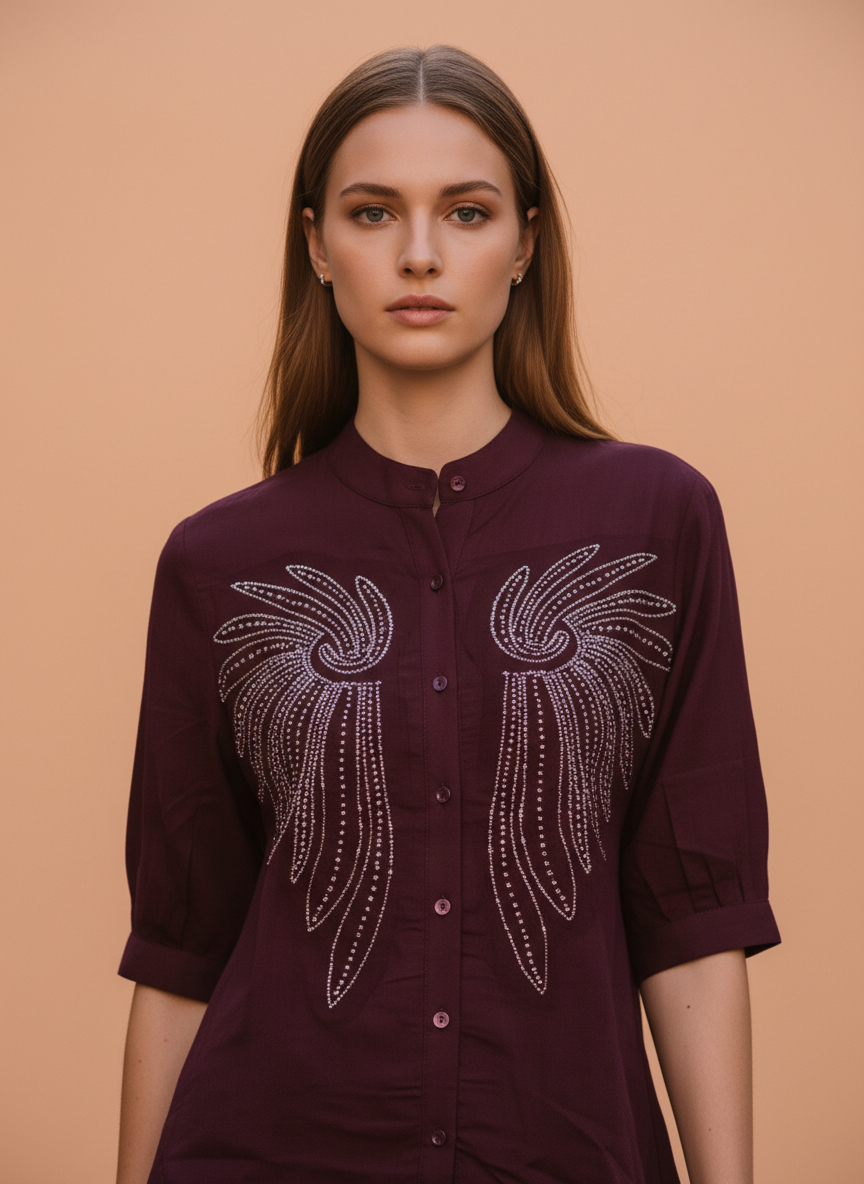 Elegant Burgundy Co-ord Set with Embroidered Detail